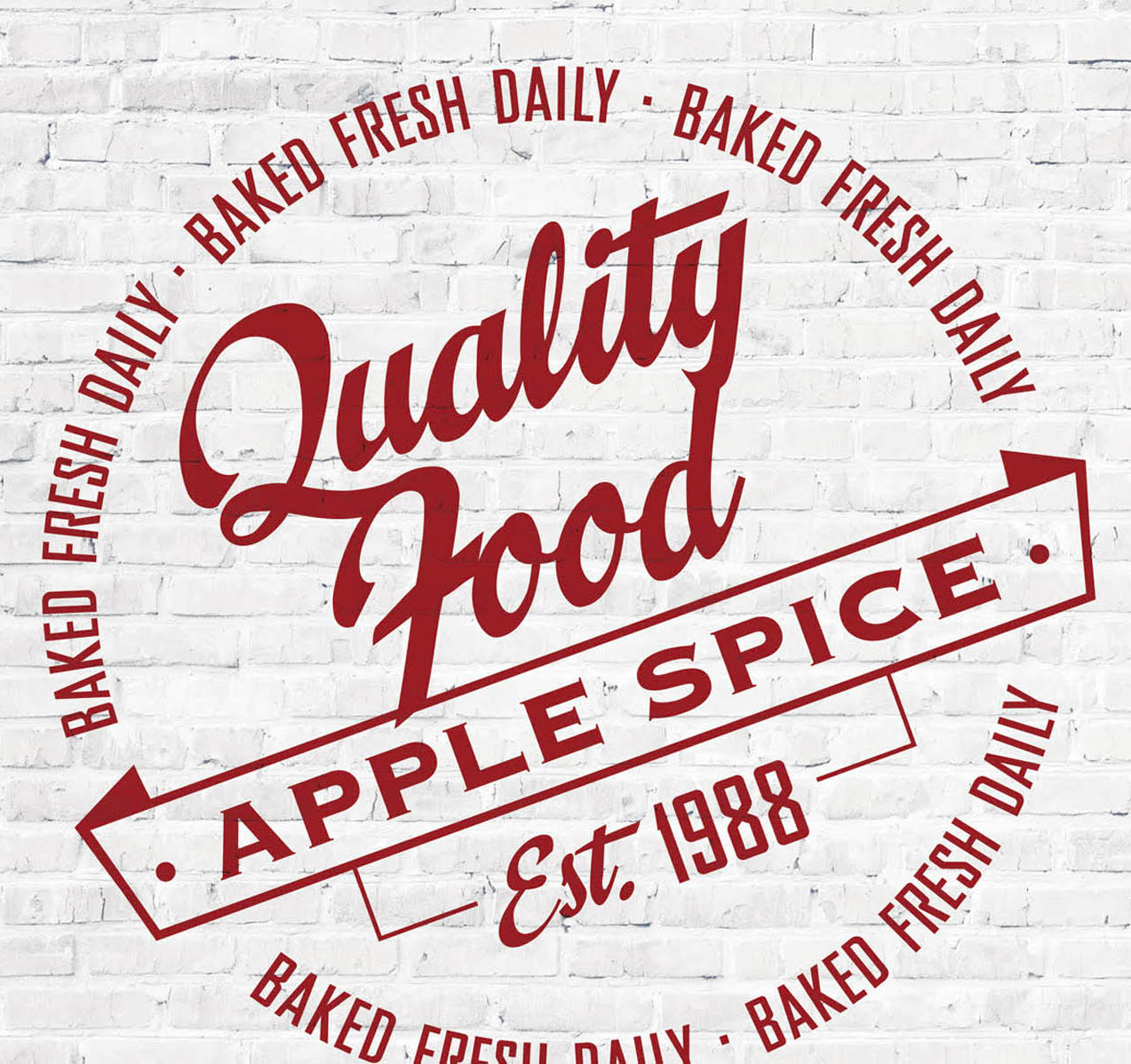 white brick wall red apple spice logo