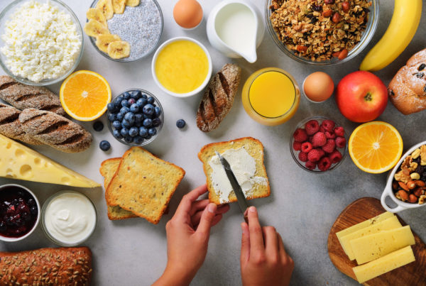 catering services for breakfast being prepared on a table