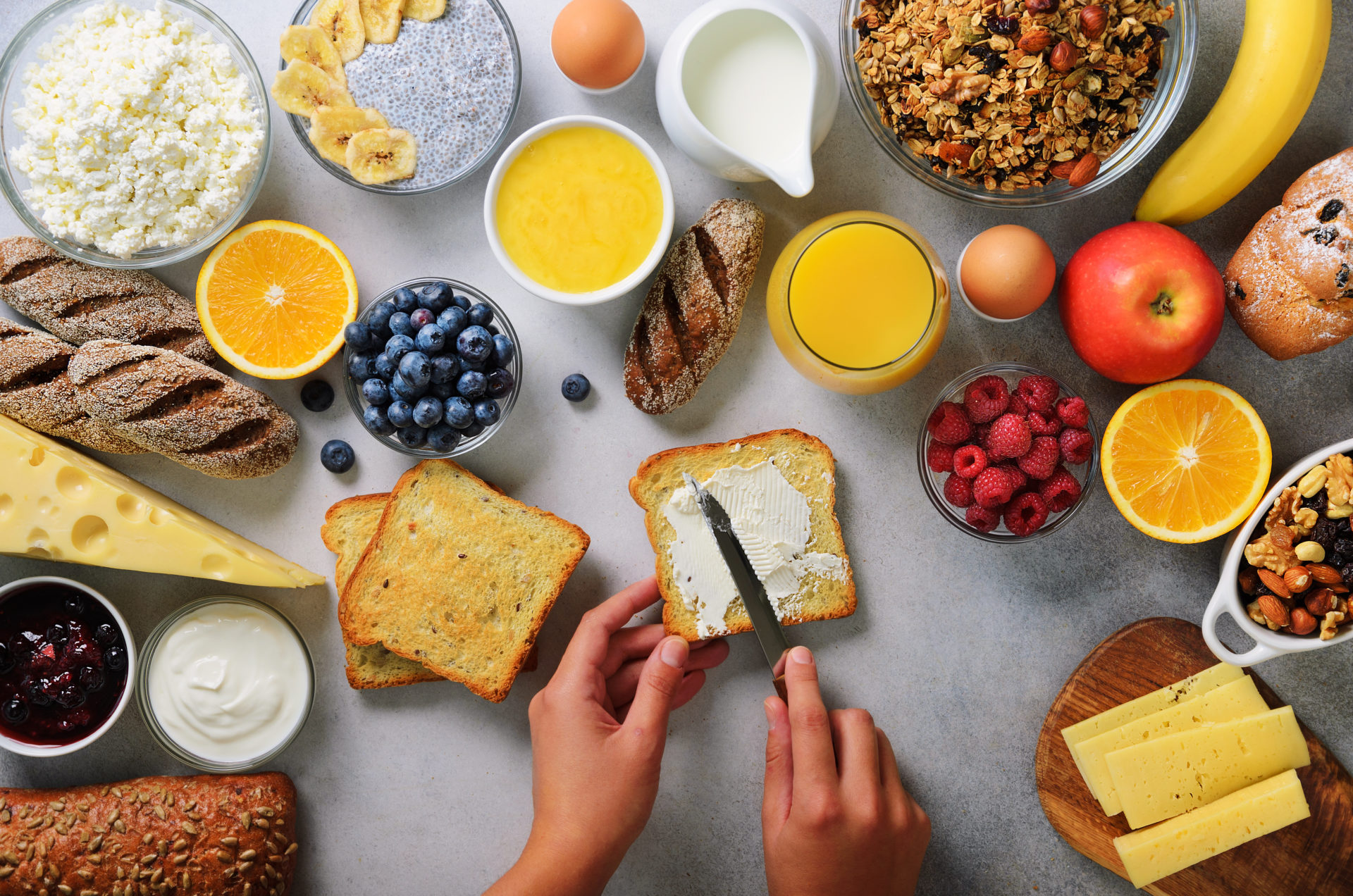 catering services for breakfast being prepared on a table