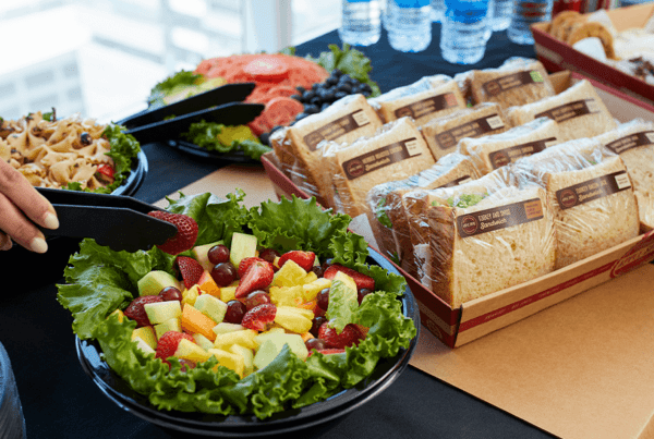 Catered box lunch in a corporate setting depicting top catering companies in Union, NJ.