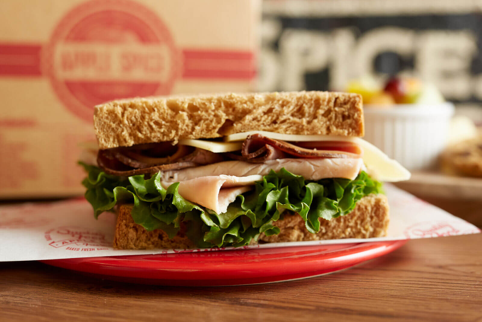 close up of turkey roast beef sandwich